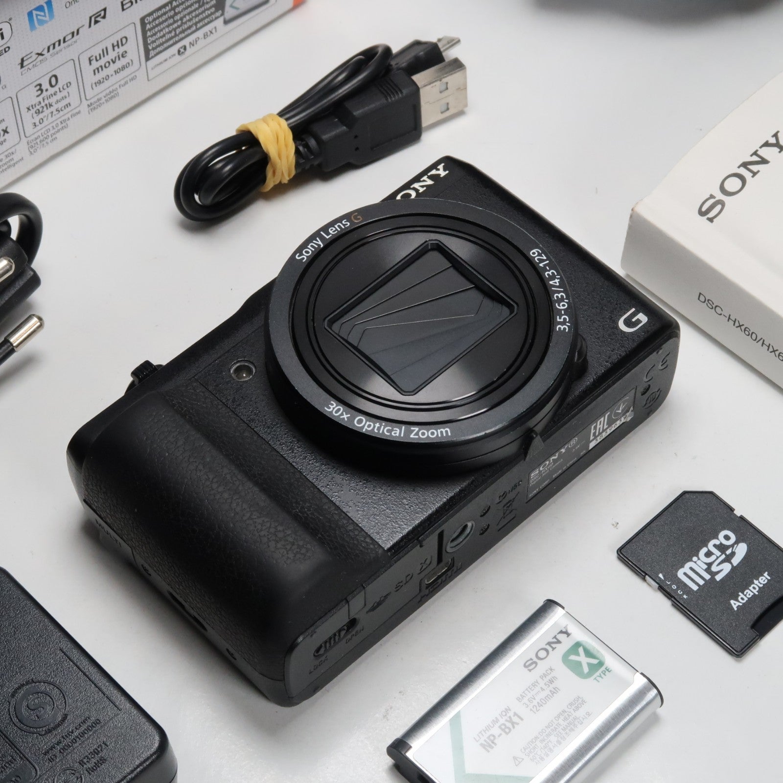 Sony CyberShot DSC-HX60V 20.4MP Digital Camera – Boxed, with Case &amp; 32GB SD Card